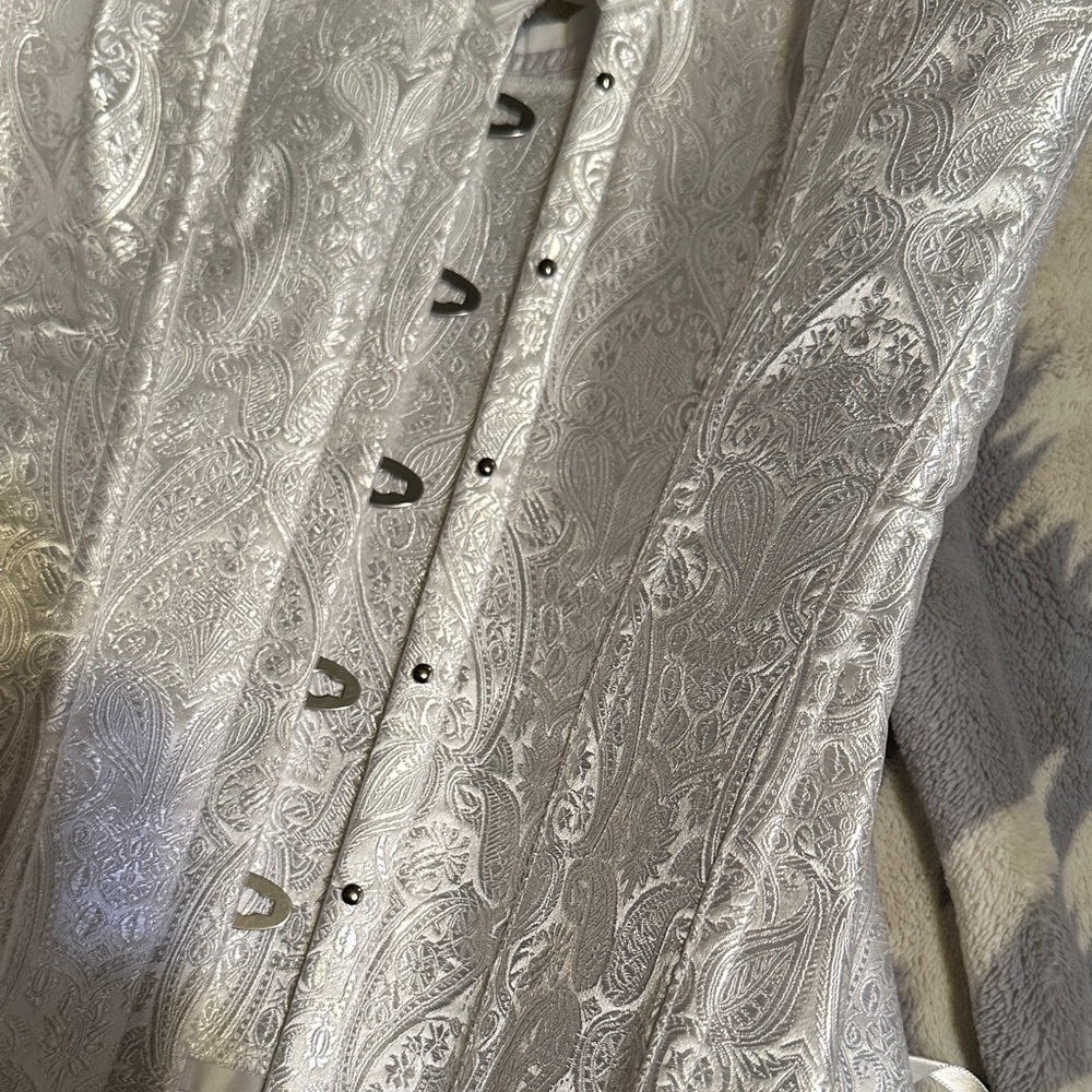 Elegant White Paisley satin Corset Shapeware size large - Picture 5 of 6